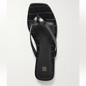 Toteme Croc Leather Flip Flop Sandals
